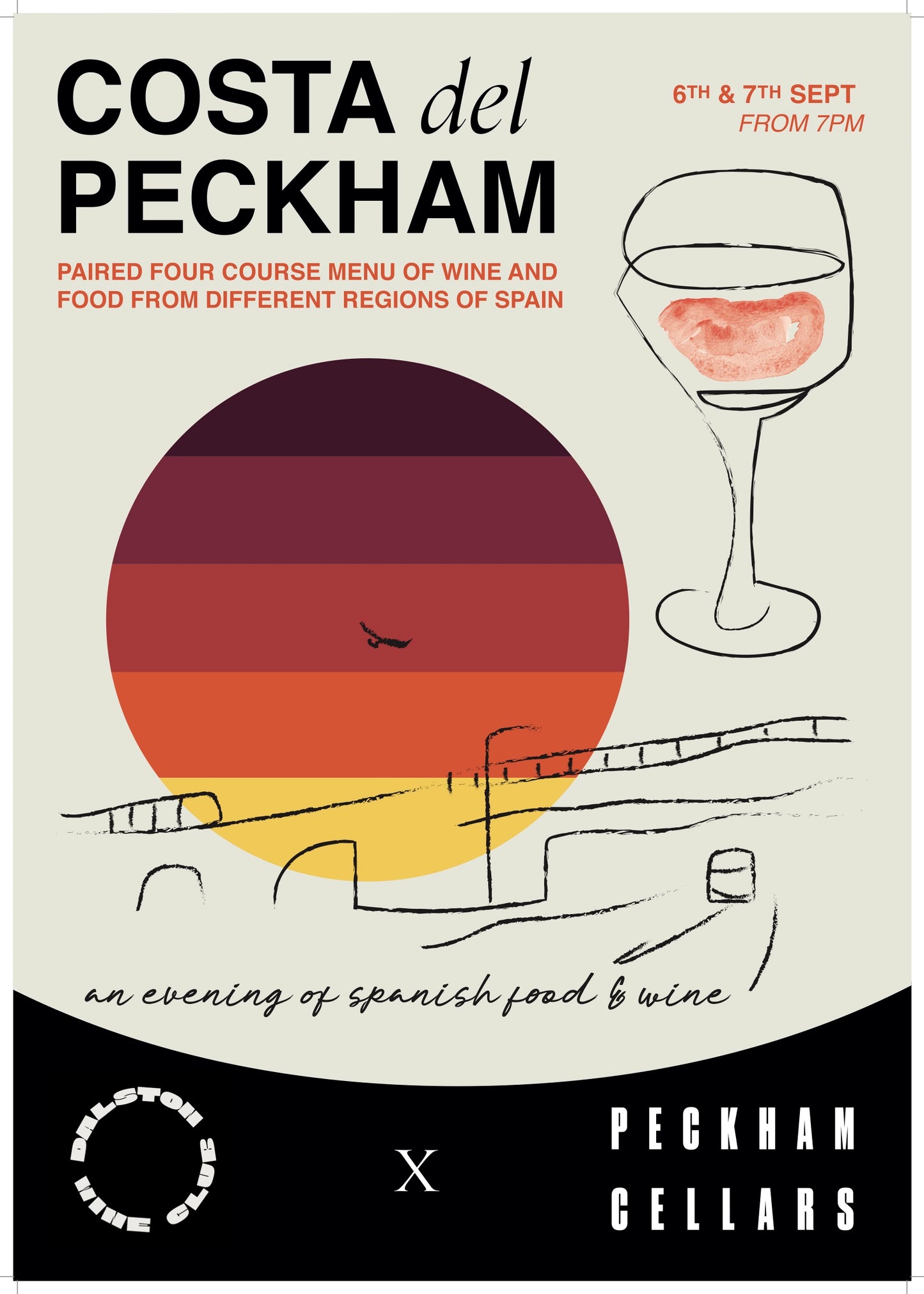 Costa Del Peckham Wine Glass A3
